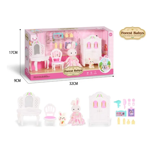 Casa Conejo Set Dormitorio Conejitos Juguete Accesorios Blanco