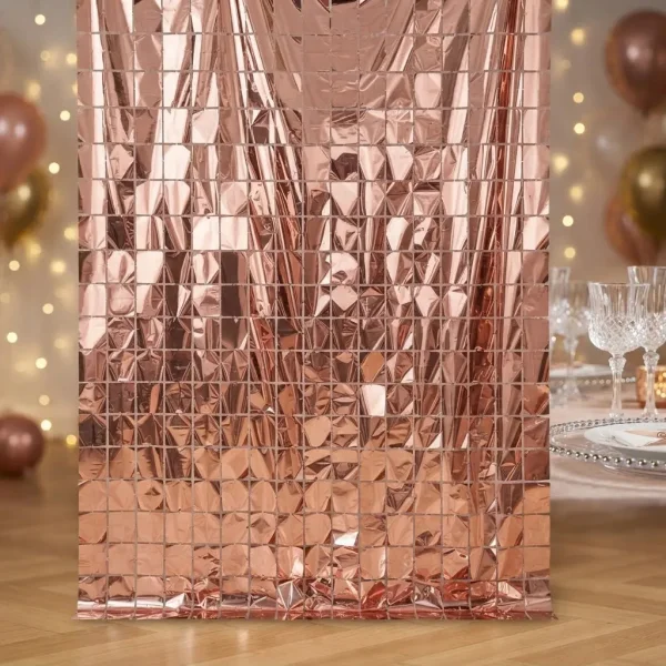 Cortinas Metalizadas Pack X5 Cuadradas Cotillón Cumpleaños Rosa