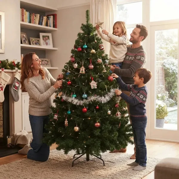 Arbolito Navidad Montañes Deluxe 1.80mts + Deco Rojo Oro Rojo Y Oro
