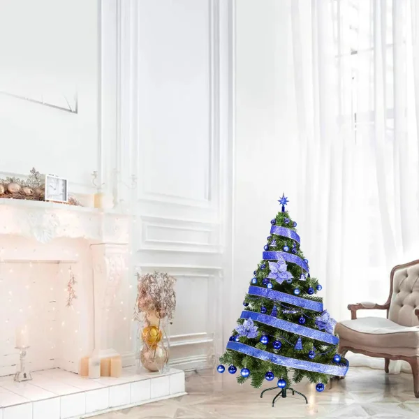 Arbol De Navidad Tronador De Lujo Verde 1,50mts Decorado Azul