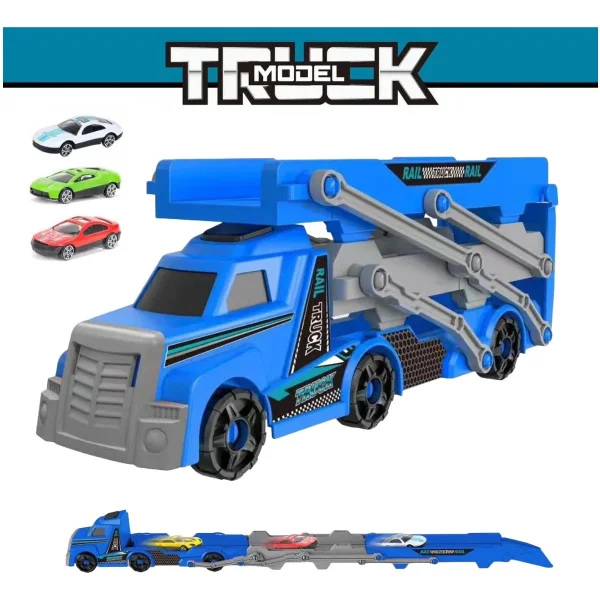 Camion Transportador Lanzador + 3 Autos De Carrera Niños Azul