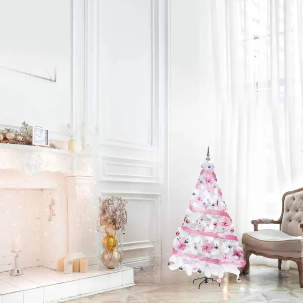 Arbol de Navidad Blanco Tronador De Lujo 1.50mts + Kit Rosa