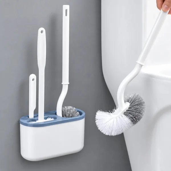 Set Escobillas Baño 3 En 1 Silicona Base Soporte Adhesivo Peltre