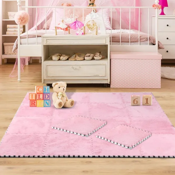 Piso Goma Eva Encastrable Peluche Alfombra Antigolpes X10 Rosa