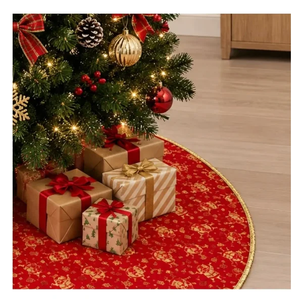 Cubre Pie Arbol Navidad Funda Adornos Decoracion Rojo
