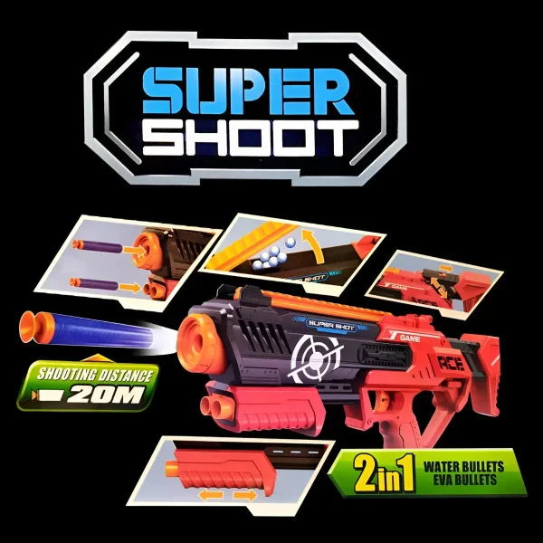 Pistola Lanzadora Hidrogel Y Dardos 2 En 1 Rojo