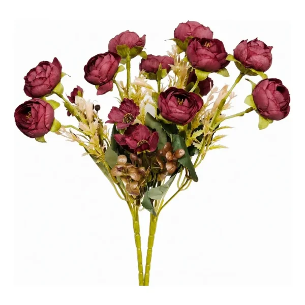 Ramo Flores Artificiales Peonías Mini 30cm Deco Vintage Rosa