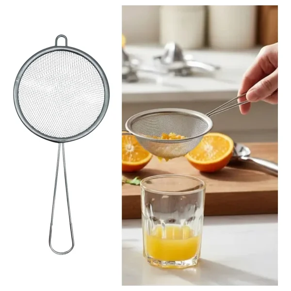 Set Colador X3 Malla Fina Alambre Metálico Mango Metal Plateado