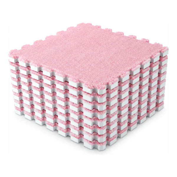 Piso Goma Eva Encastrable Peluche Alfombra Antigolpes X10 Rosa