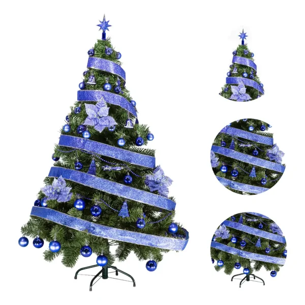 Arbol De Navidad Tronador De Lujo Verde 1,50mts Decorado Azul
