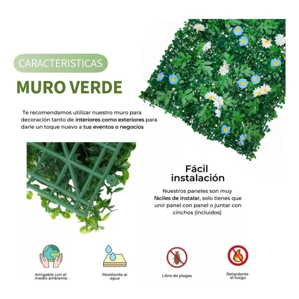 Jardin Vertical Muro Verde Césped Pared Con Flores 65x40cm Verde