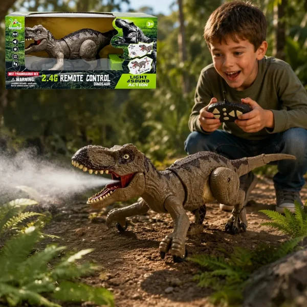 Dinosaurio T-rex Recargable Control Remoto Spray Luz Sonido Dinosaurio