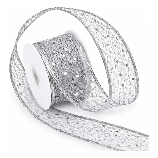 Cintas Navideñas Metalizadas Con Brillo 2,5cm 2.7m Adornos Plata