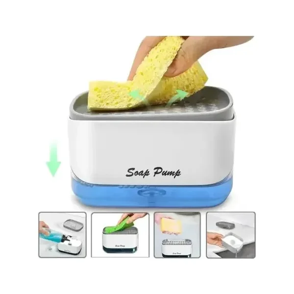 Dispenser Detergente + Esponja Organizador Bacha A Presion Gris