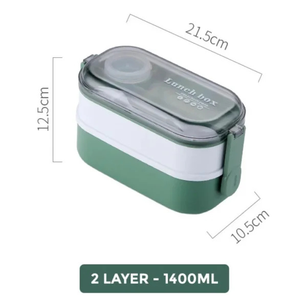 Lunchera Vianda Hermética 2 Pisos Con Cubiertos Verde Verde