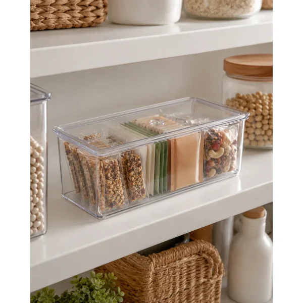 Organizador Heladera Contenedor Multiuso Con Tapa 30x10x10 Transparente