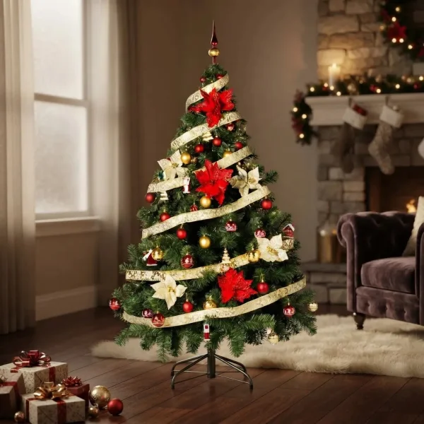 Arbolito Navidad Montañes Deluxe 1.80mts + Deco Rojo Oro Rojo Y Oro