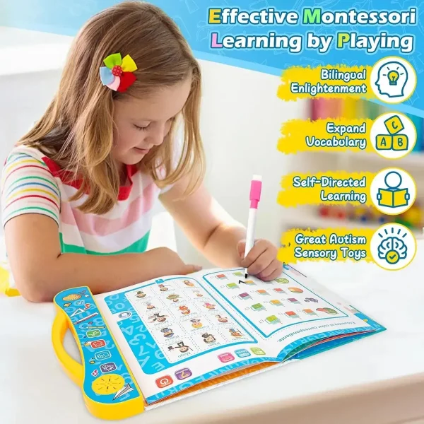 Libro Didactivo Interactivo Tactil Bilingüe Con Sonido Niños Celeste