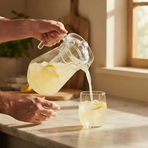 Jarra Vidrio Lisa Con Tapa 1.3 Litros Agua Jugo Transparente Transparente