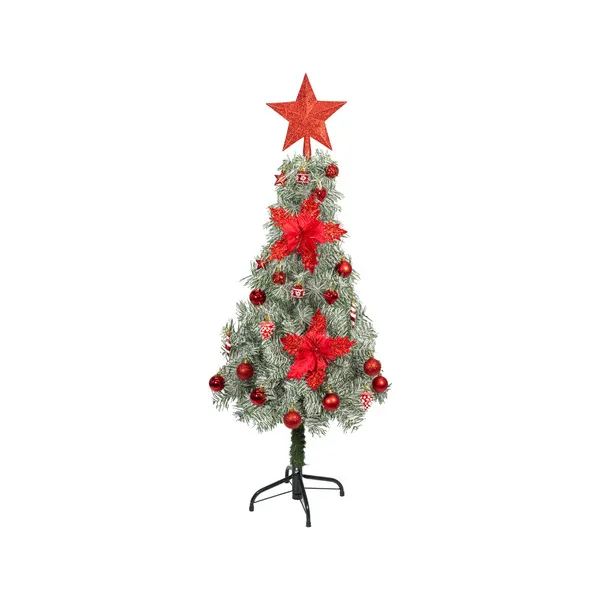 Arbol Navidad Tronador Slim Nevado 1,20mt + Kit Decoracion