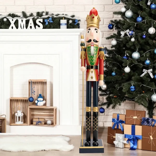 Cascanueces Navideño Gigante Soldado Rey Madera 1 Metro Verde