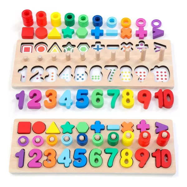 Tablero Madera Montessori 3 En 1 Números Formas Sensorial Multicolor