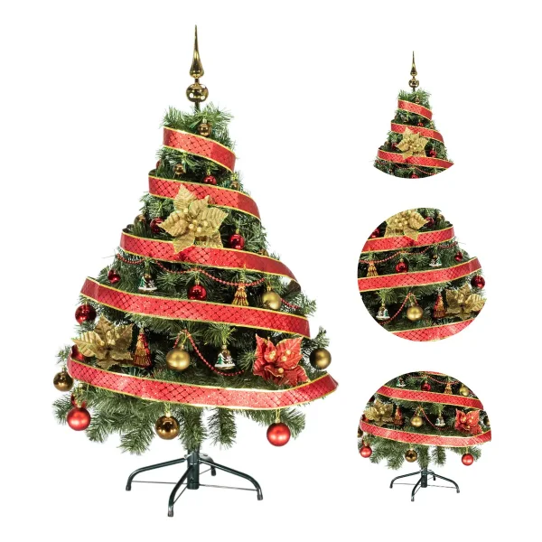 Arbol Navidad Tronador Verde 1,20mts + Kit 30 Rojo Oro