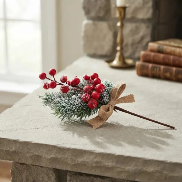 Vara Pick Navideño Nevado Decorativo Adorno Arbolito Navidad Rojo