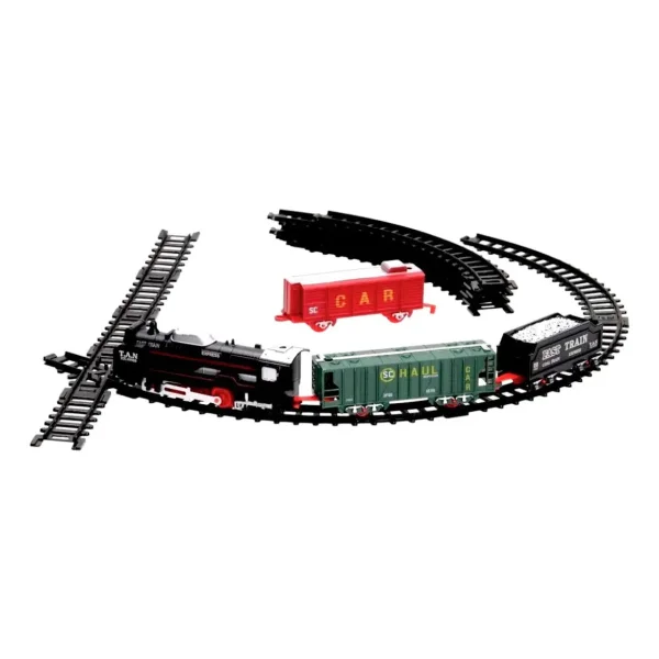 Tren Clásico A Pilas Juguete Locomotora + 3 Vagones Vías Luz