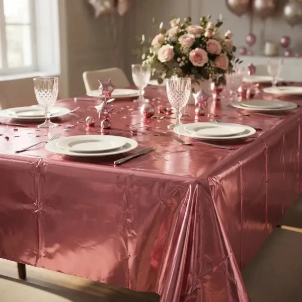 Mantel Metalizado Rectangular Decoración Cumpleaños 137x183 Rosa Gold