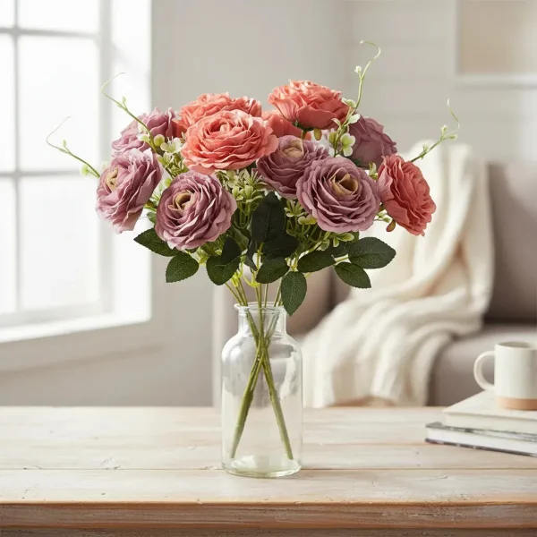 Ramo De Rosas Flores Artificiales 35cm Decoracion X3 Malva