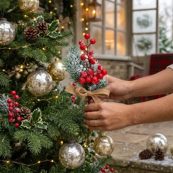 Vara Pick Navideño Nevado Decorativo Adorno Arbolito Navidad Rojo