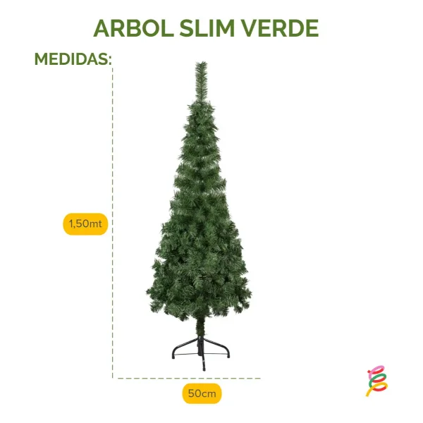 Árbol De Navidad Tronador Slim Verde 1.50mts Base Metal