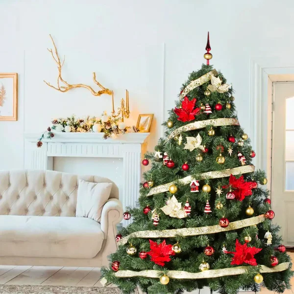 Arbol de Navidad Extra Lujo Patagonia 1,80mts Adornos Rojo Oro