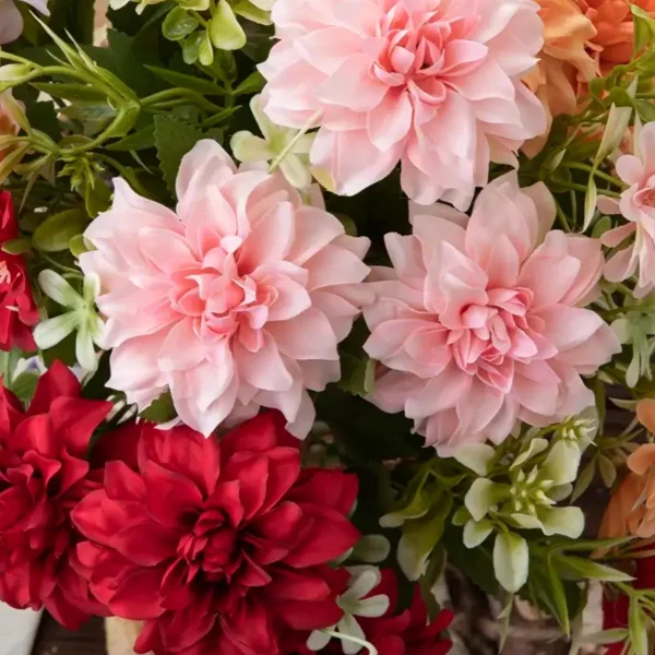 Ramo De Flores Artificiales Dalia 30cm Deco Hogar Pack X3 Naranja