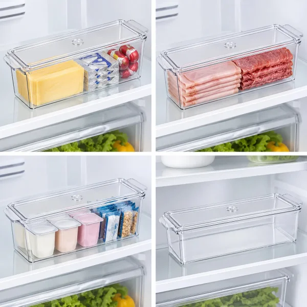 Organizador Heladera Contenedor Multiuso Con Tapa 30x10x10 Transparente