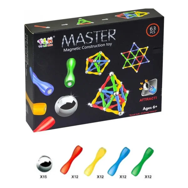 Juego Magnético 3d Construcción Bloques 63 Piezas Imanes 63