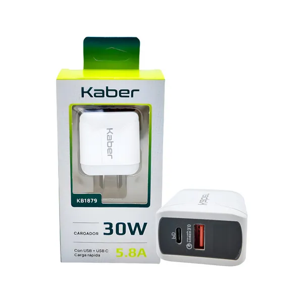 Cargador 30w Carga Rápida 2 Puertos 1 Usb + 1 Usb C Blanco