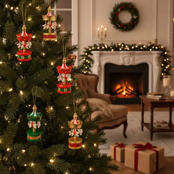 Set Adornos Carrusel Colgante Navideño Decoración Pack X6 Rojo