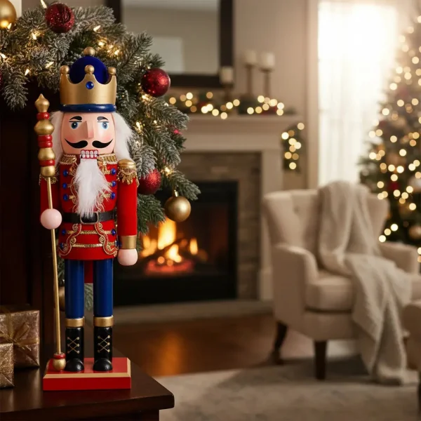 Cascanueces Soldado De Madera 38 Cm Adorno Navidad Madera Rojo