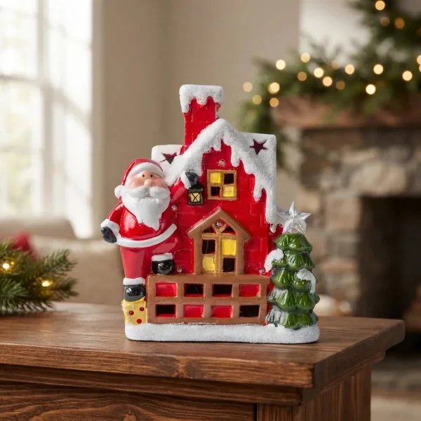 Decoracion Navideña Papa Noel Ceramica Con Luz 26cm Adornos Rojo