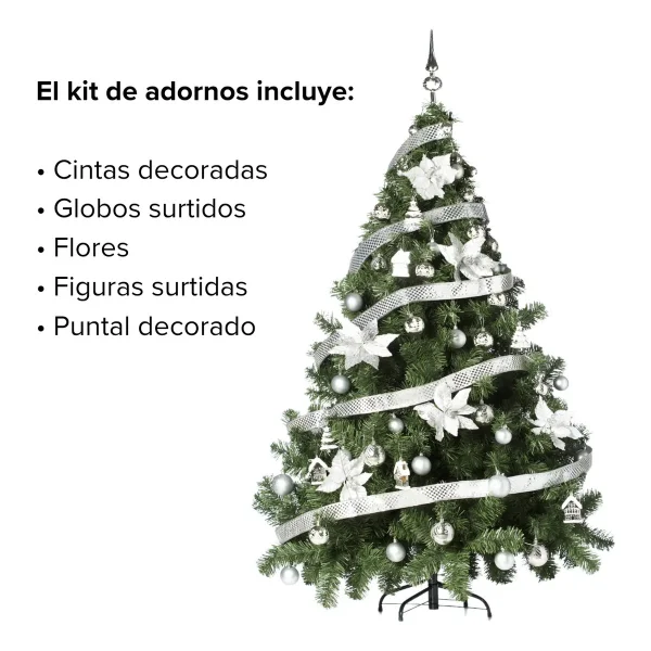 Arbol de Navidad Montañes Deluxe 1.80mts Con Adornos Kit X60