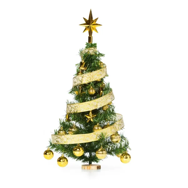 Árbol Navidad Fabesa 80cm Verde Mini Pino Deco Incluye 30 Adornos Oro