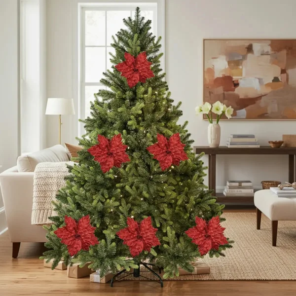 Flor 25cm Plata Arbol De Navidad Adornos Decoracion X4u Plateado Floreado