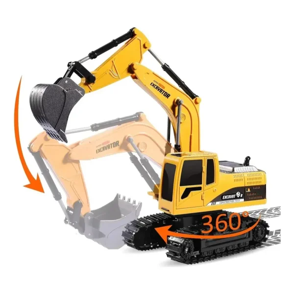 Excavadora Grua Rc 1:24 Recargable A Control Remoto Con Luz Naranja