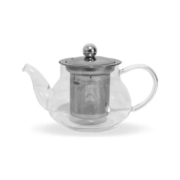 Tetera Vidrio Infusor Filtro Tapa Acero 450ml Té Hebras