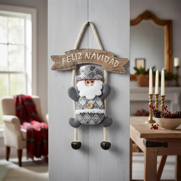Adorno Colgante Para Puerta Decoración Navideña Deco Navidad Gris