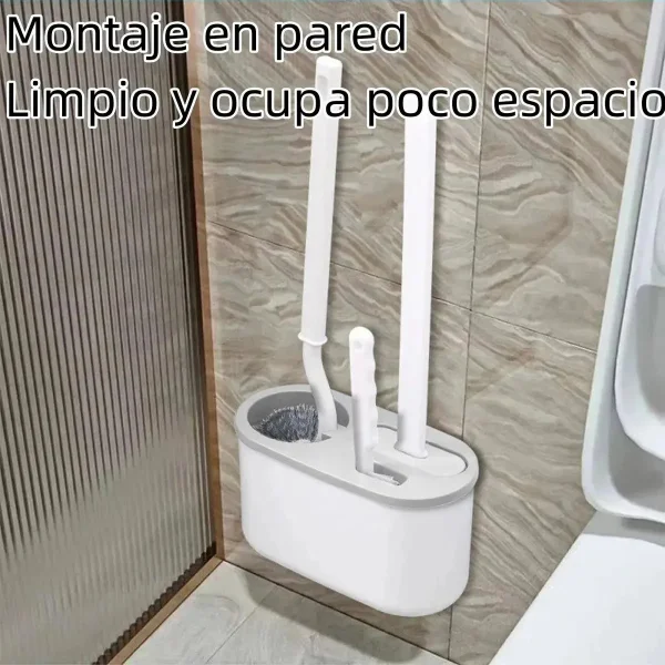 Set Escobillas Baño 3 En 1 Silicona Base Soporte Adhesivo Peltre