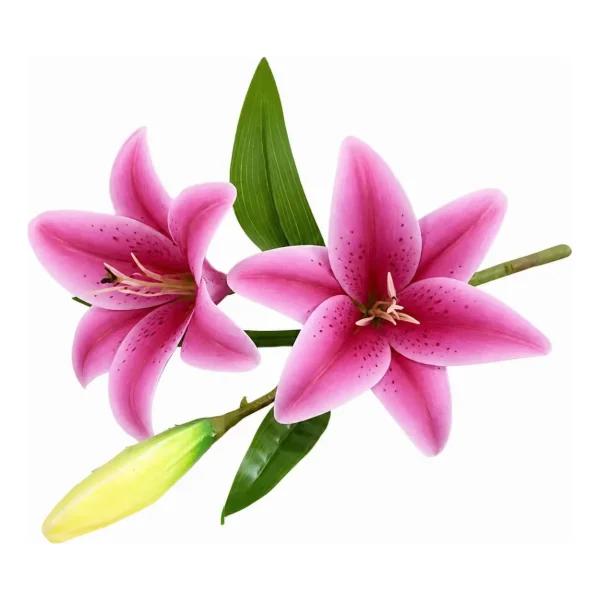 Ramo De Flores Lirios Artificiales Lilium Toque Real 36cm Fucsia