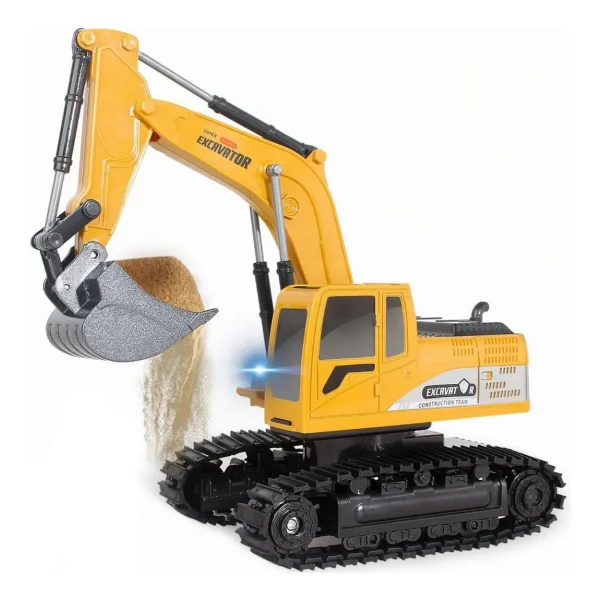 Excavadora Grua Rc 1:24 Recargable A Control Remoto Con Luz Naranja